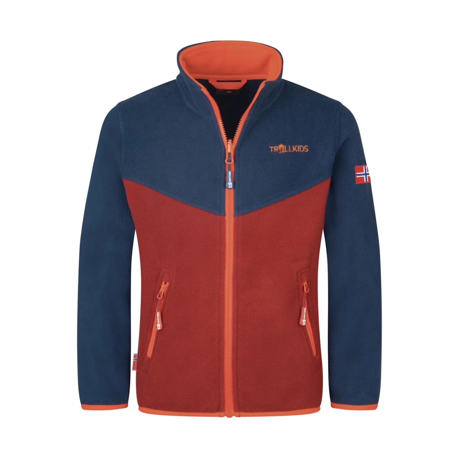 Детско поларено яке Trollkids Kids Oppdal Jacket XT Fleece jacket - Carmin Red / Mystic Blue / Flame Orange