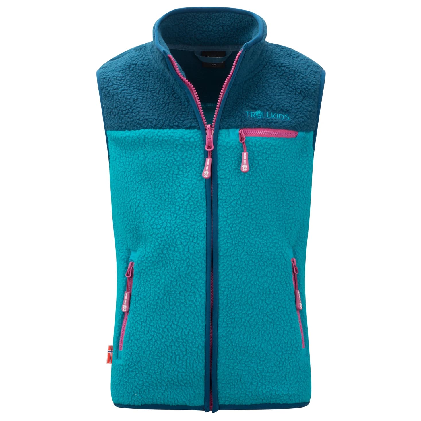 Детски поларен елек Trollkids Kid's Hemsedal Vest Fleece vest - Dark Turquoise / Madeira Blue / Bright Berry