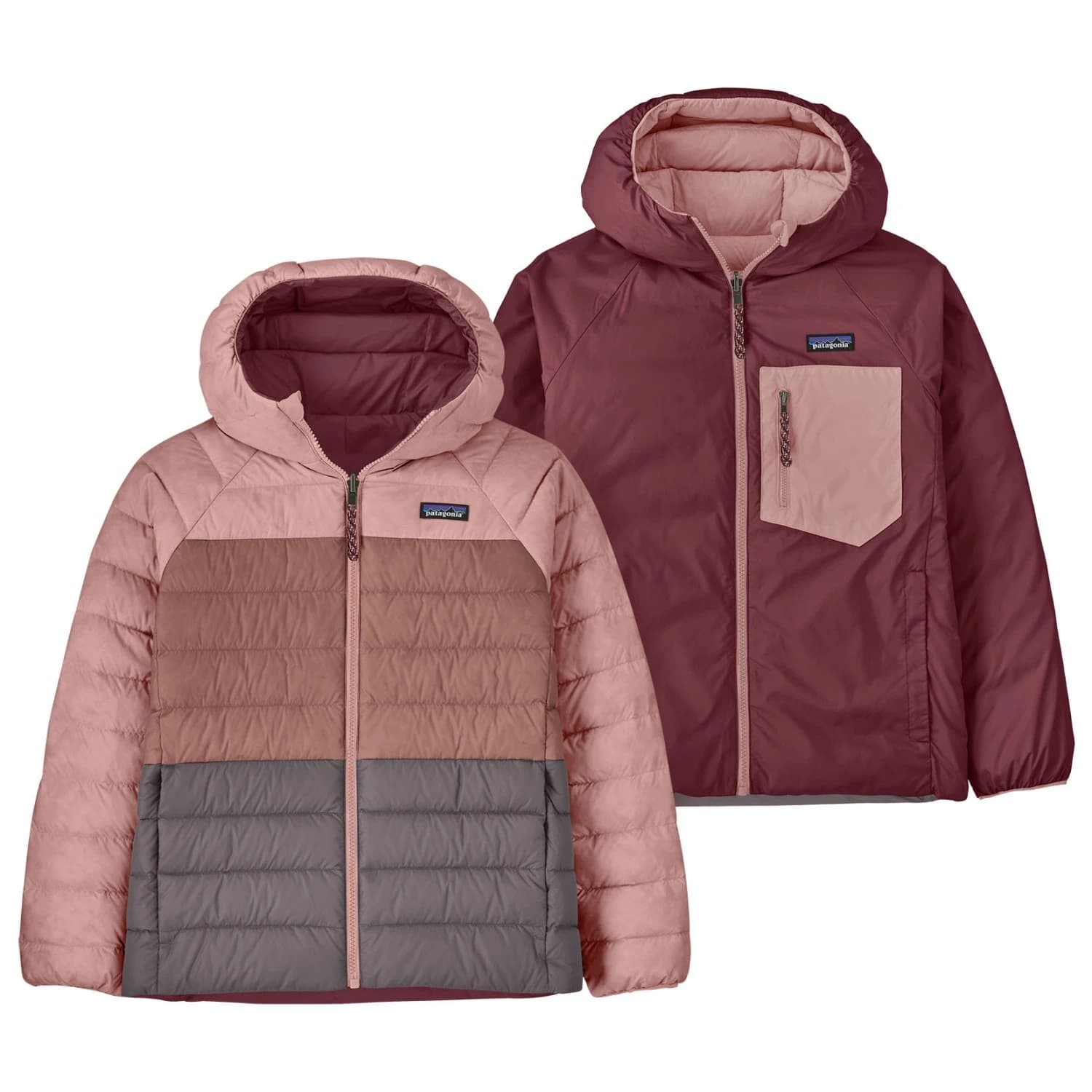 Детско пухено яке Patagonia Kid's Reversible Down Sweater Hoody Down jacket - Fuzzy Mauve