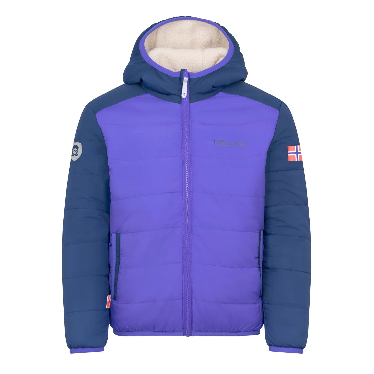 Детско поларено яке Trollkids Kid's Sandvika Turnover Jacket Fleece jacket - Wisteria Purple / Mystic Blue / Sandstone