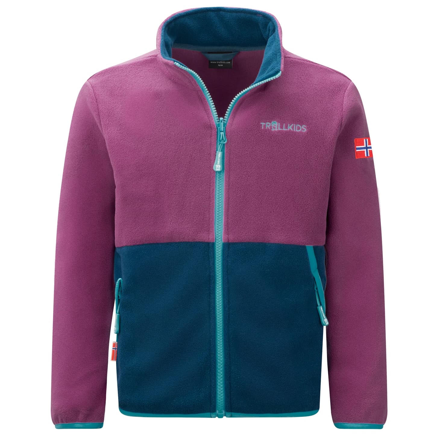 Детско поларено яке Trollkids Kid's Storfjord Jacket Fleece jacket - Bright Berry / Madeira Blue / Lagoon Blue