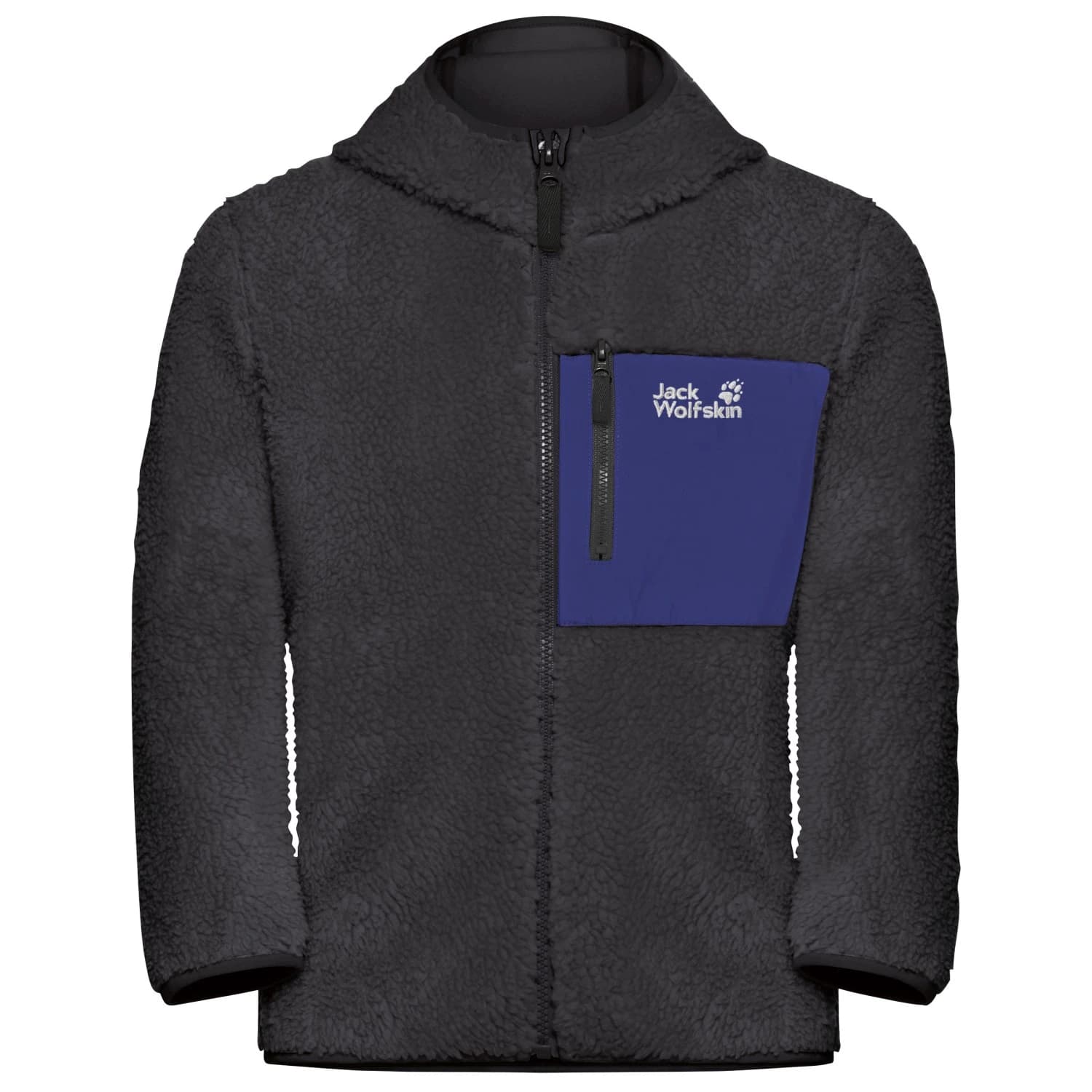 Детско поларено яке Jack Wolfskin Kid's Ice Curl Hood Jacket Fleece jacket - Phantom / Glow Ink