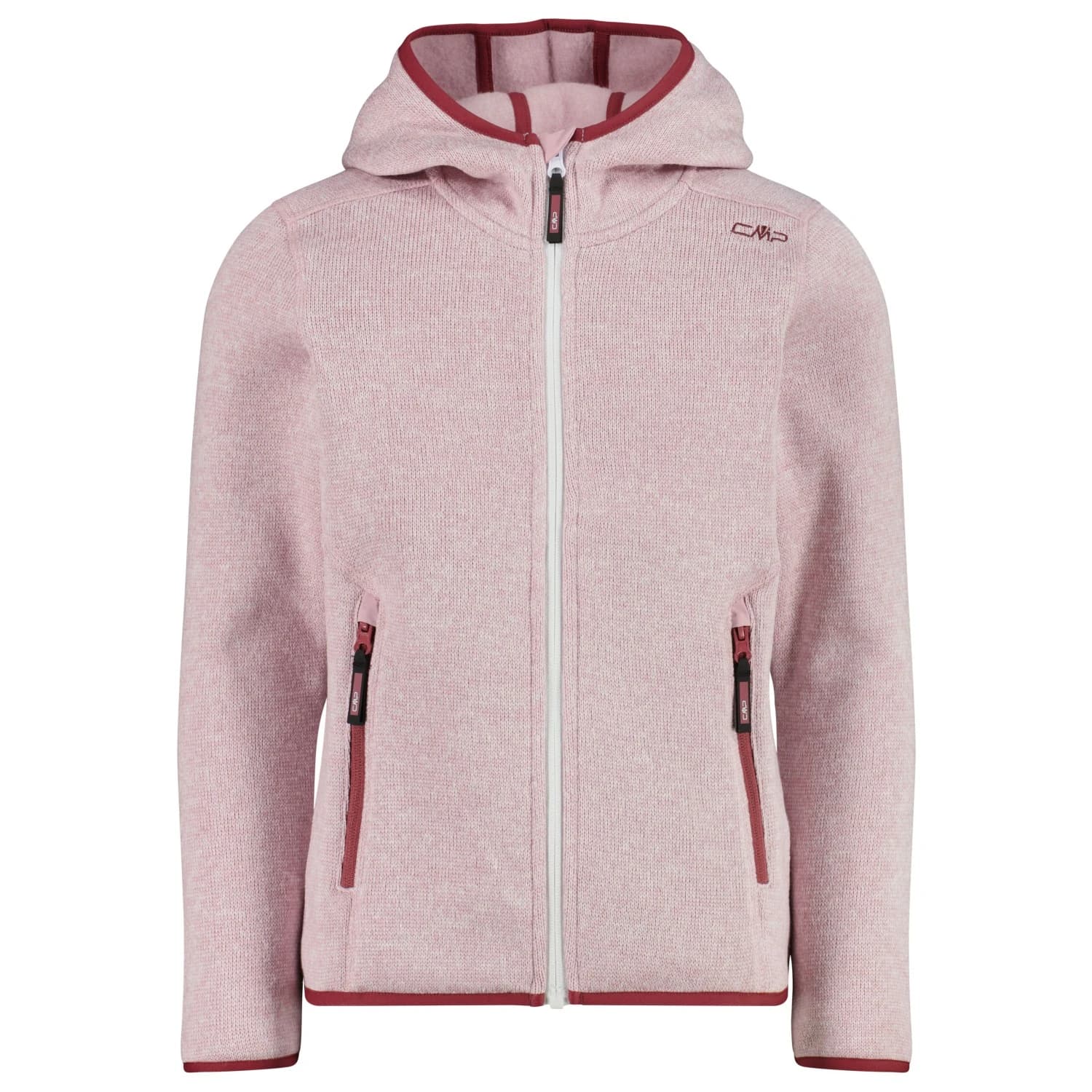 Поларено яке CMP Girl's Jacket Fix Hood Jacquard Knitted 3H19825 Fleece jacket - Dawn Pink / Bianco