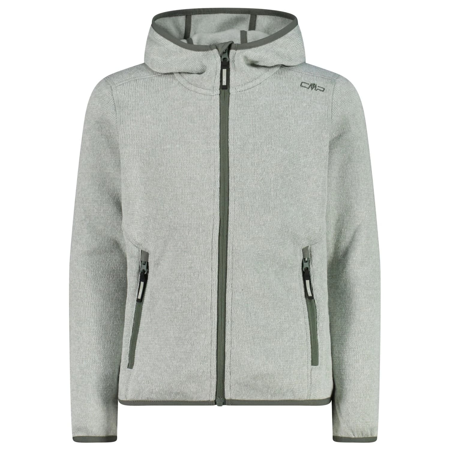 Поларено яке CMP Girl's Jacket Fix Hood Jacquard Knitted 3H19825 Fleece jacket - Pistacchio / Bianco