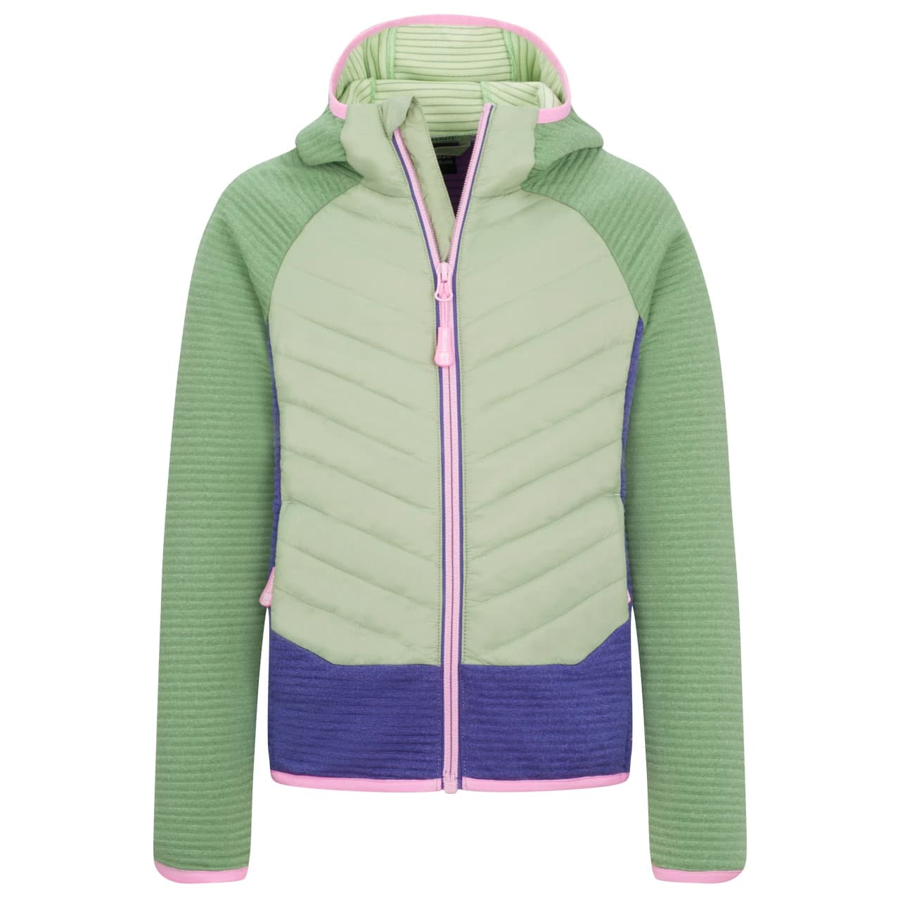 Детско поларено яке Trollkids Girl's Sirdal Jacket Fleece jacket - Pistachio Green / Violet Blue / Wild Rose