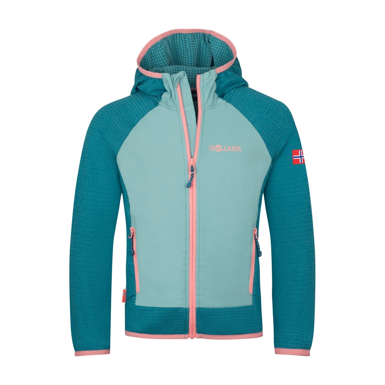 Детско поларено яке Trollkids Kid's Seiland Jacket Fleece jacket - Harbor Blue / Aqua Haze / Peony Rose