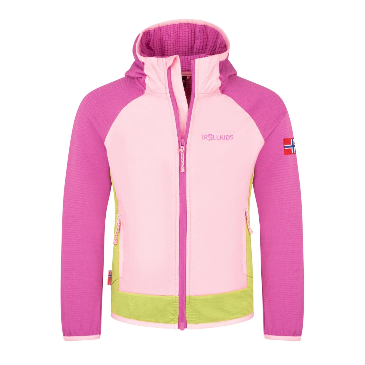 Детско поларено яке Trollkids Kid's Seiland Jacket Fleece jacket - Fresh Berry / Candy Pink / Hedge Green