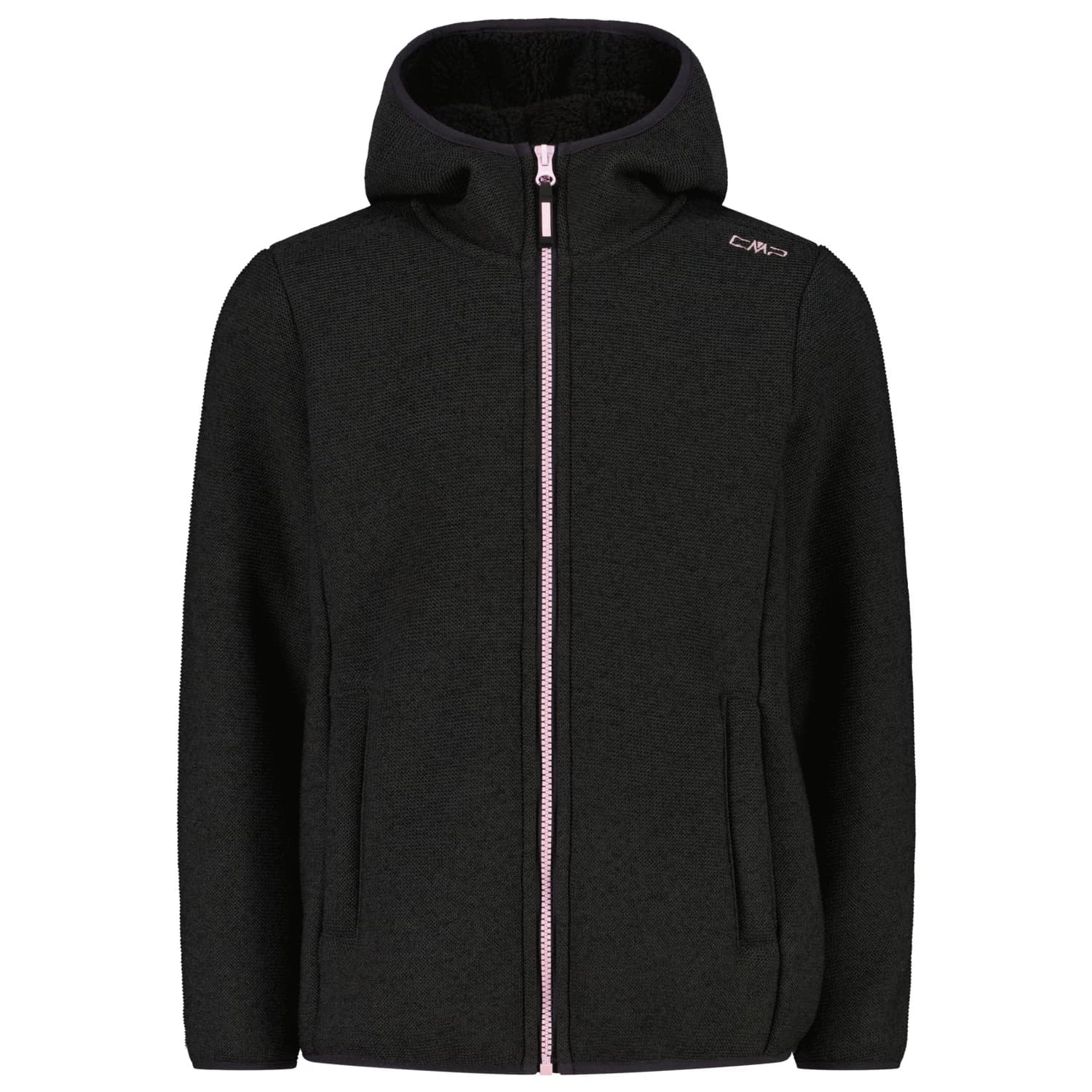 Поларено яке CMP Girl's Jacket Fix Hood Bonded Knitted w. Fur Fleece jacket - Carbone Melange