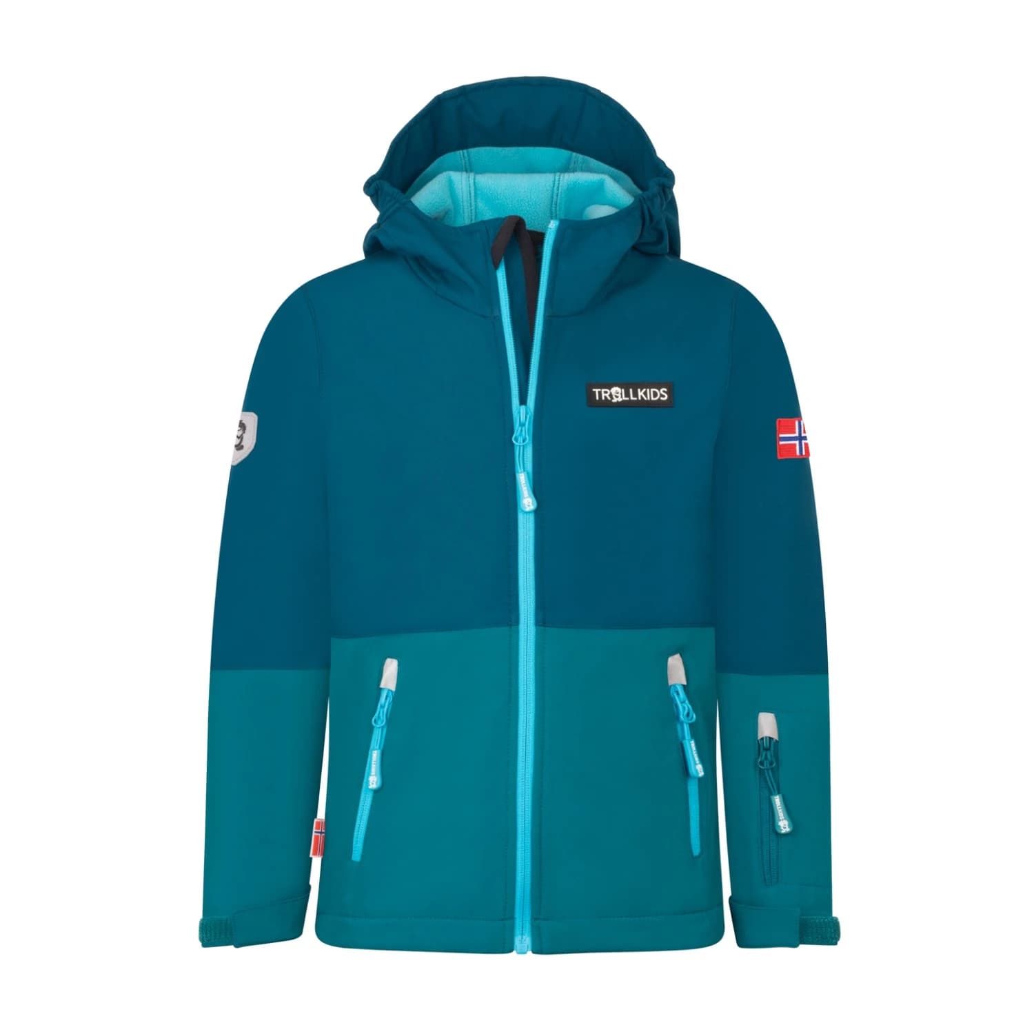 Детско софтшел яке Trollkids Kid's Skjorta Jacket Softshell jacket - Lagoon Green / Madeira Blue / Pool Blue