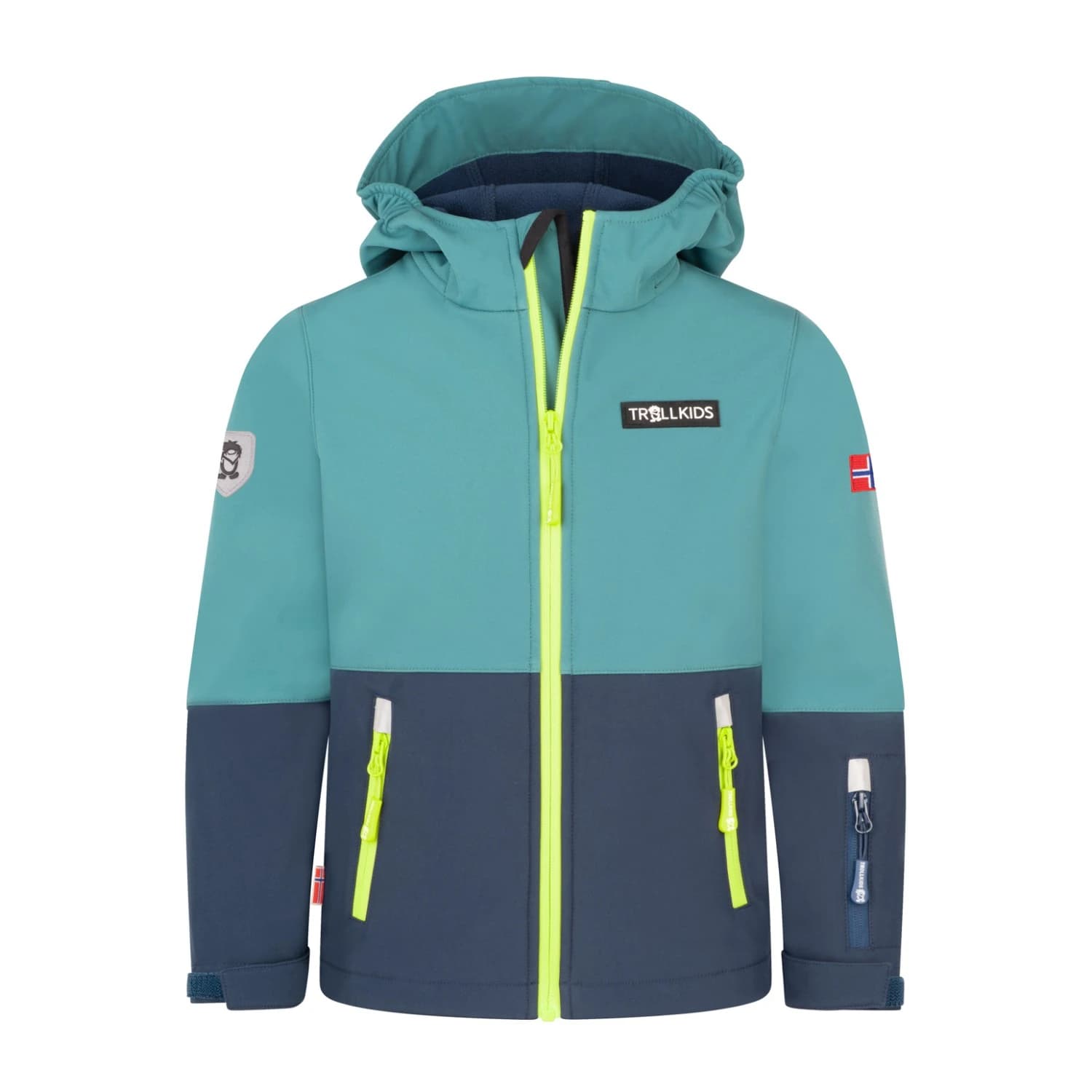 Детско софтшел яке Trollkids Kid's Skjorta Jacket Softshell jacket - Stormy Blue / Mystic Blue / Glow Green II