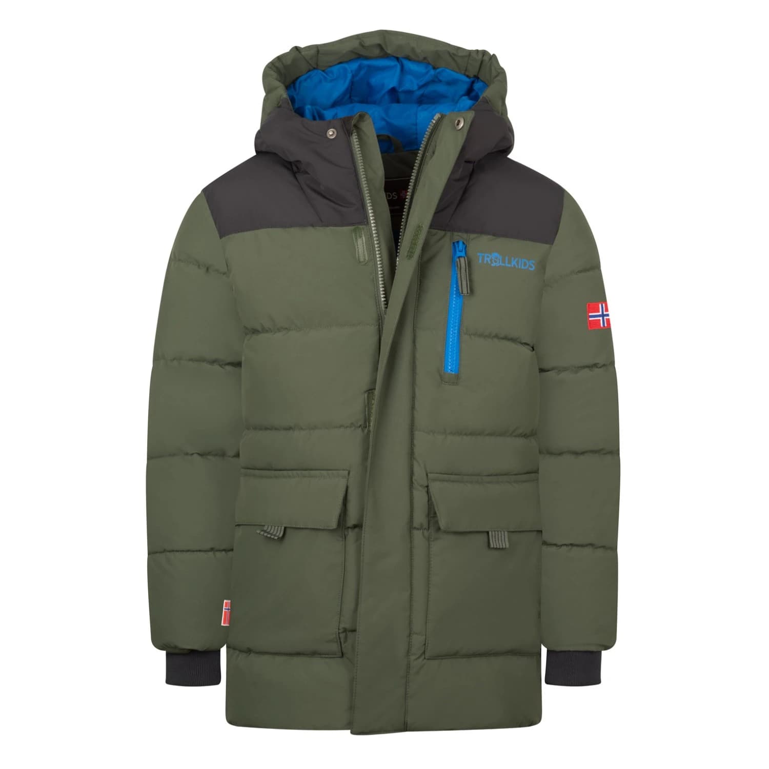 Детско зимно яке Trollkids Kid's Torsvag Parka Winter jacket - Ivy / Black / Electric Blue