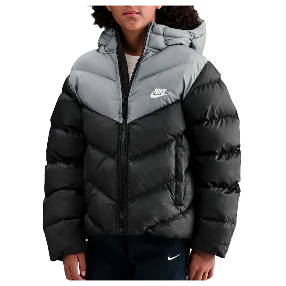 Детско синтетично яке Nike Kid's NSW Thermo Fit All Day Puffer Colorblock Synthetic jacket - Black / Smoke Grey / White