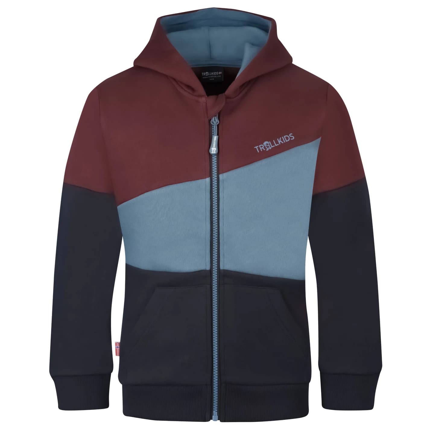 Детско яке за тренировка Trollkids Kid's Alesund Sweater Hoodie - Chestnut / Steel Blue / Black