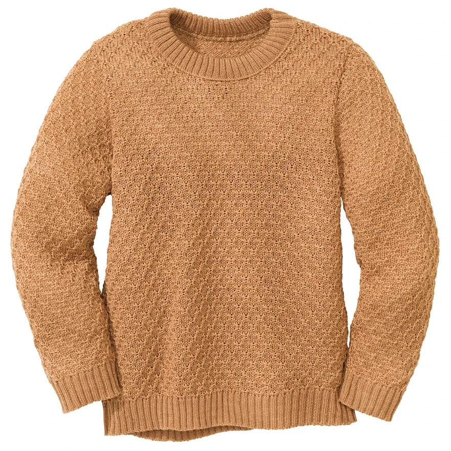 Детски вълнен пуловер disana Kid's Aran-Pullover Wool jumper - Caramel