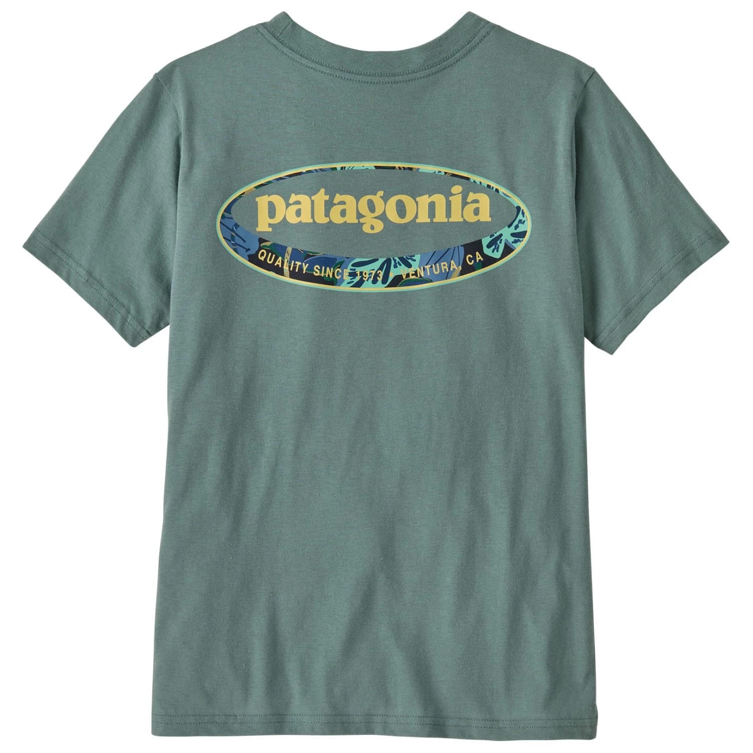 Детска тениска Patagonia Kid's Graphic T-shirt - 95 Oval Logo Tropiclimb: Blue Sage