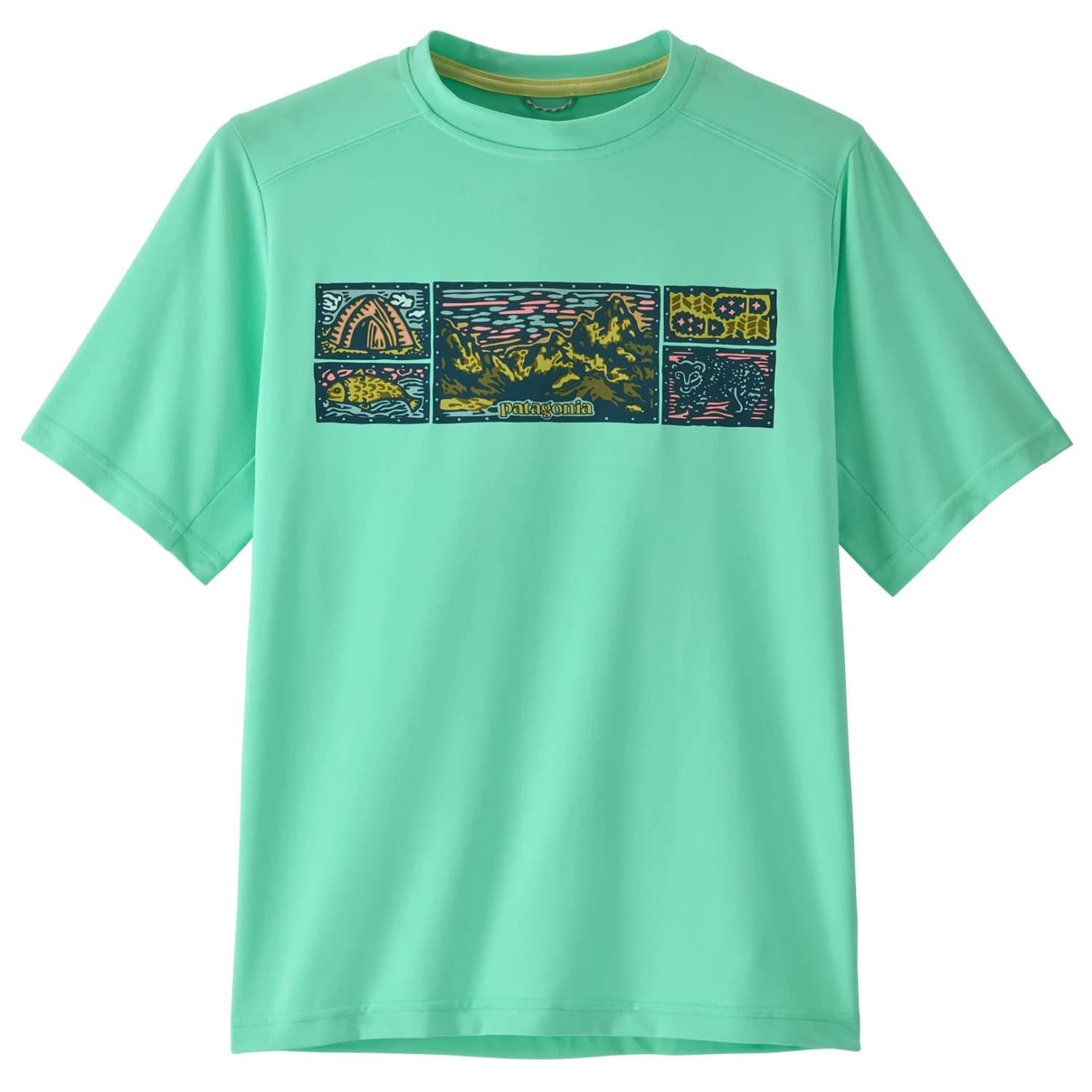 Детска плажна тениска от ликра Patagonia Kid's Cap SW T-Shirt Sport shirt - River Camp: Early Teal