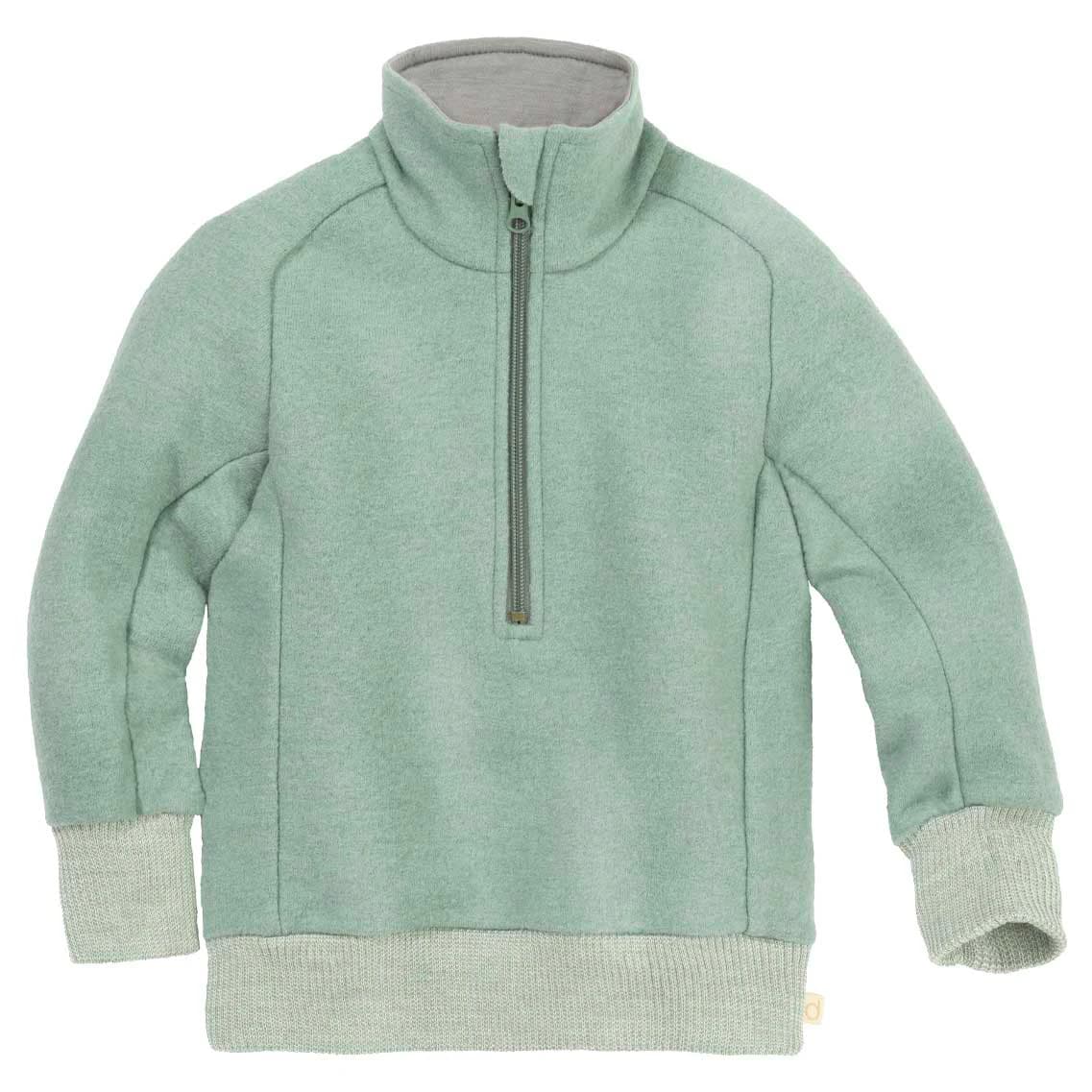 Детски вълнен пуловер disana Kid's Troyer Half-Zip Merino jumper - Jade