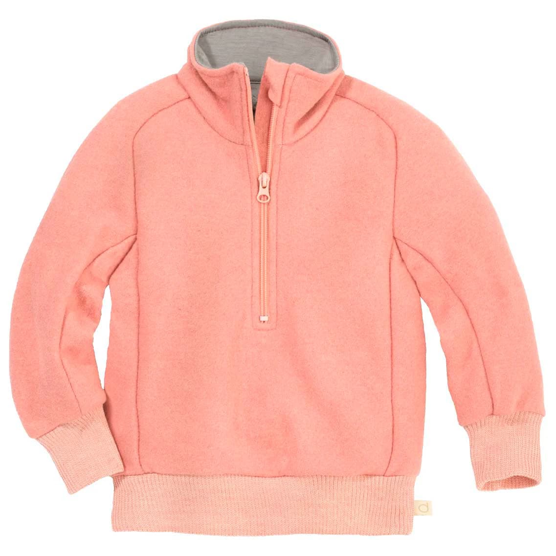 Детски вълнен пуловер disana Kid's Troyer Half-Zip Merino jumper - Softpink