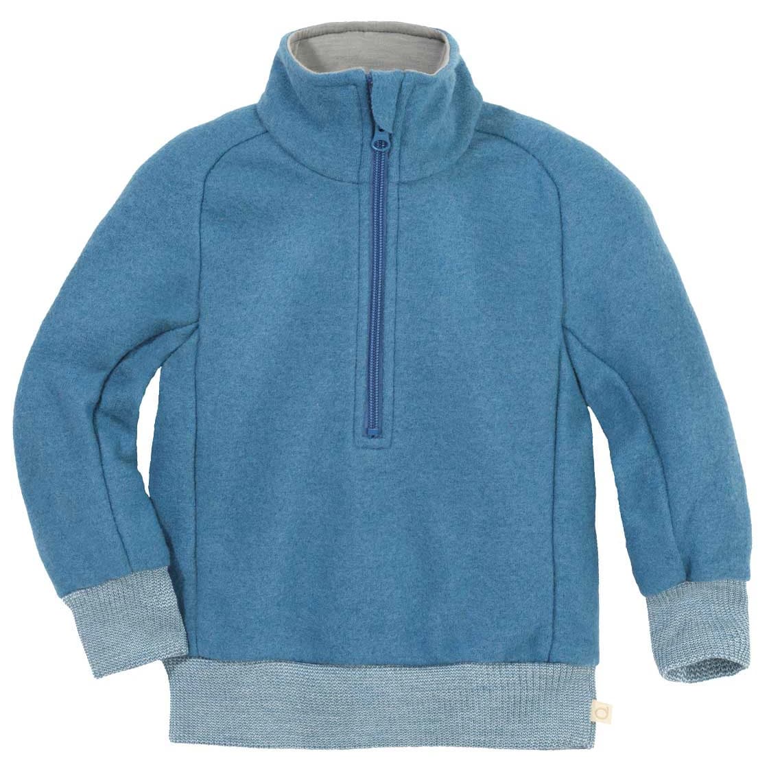Детски вълнен пуловер disana Kid's Troyer Half-Zip Merino jumper - Taubenblau Sommer