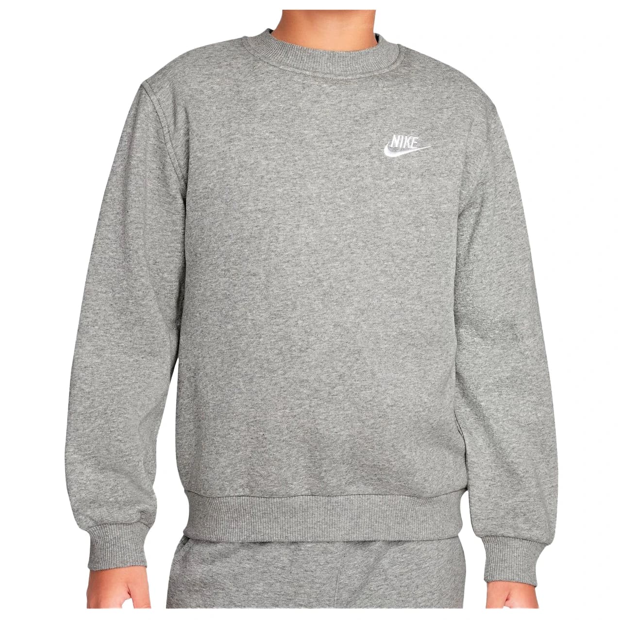 Детски пуловер Nike Kid's NSW Club Fleece Crew L/S Longsleeve - Dark Grey Heather / White