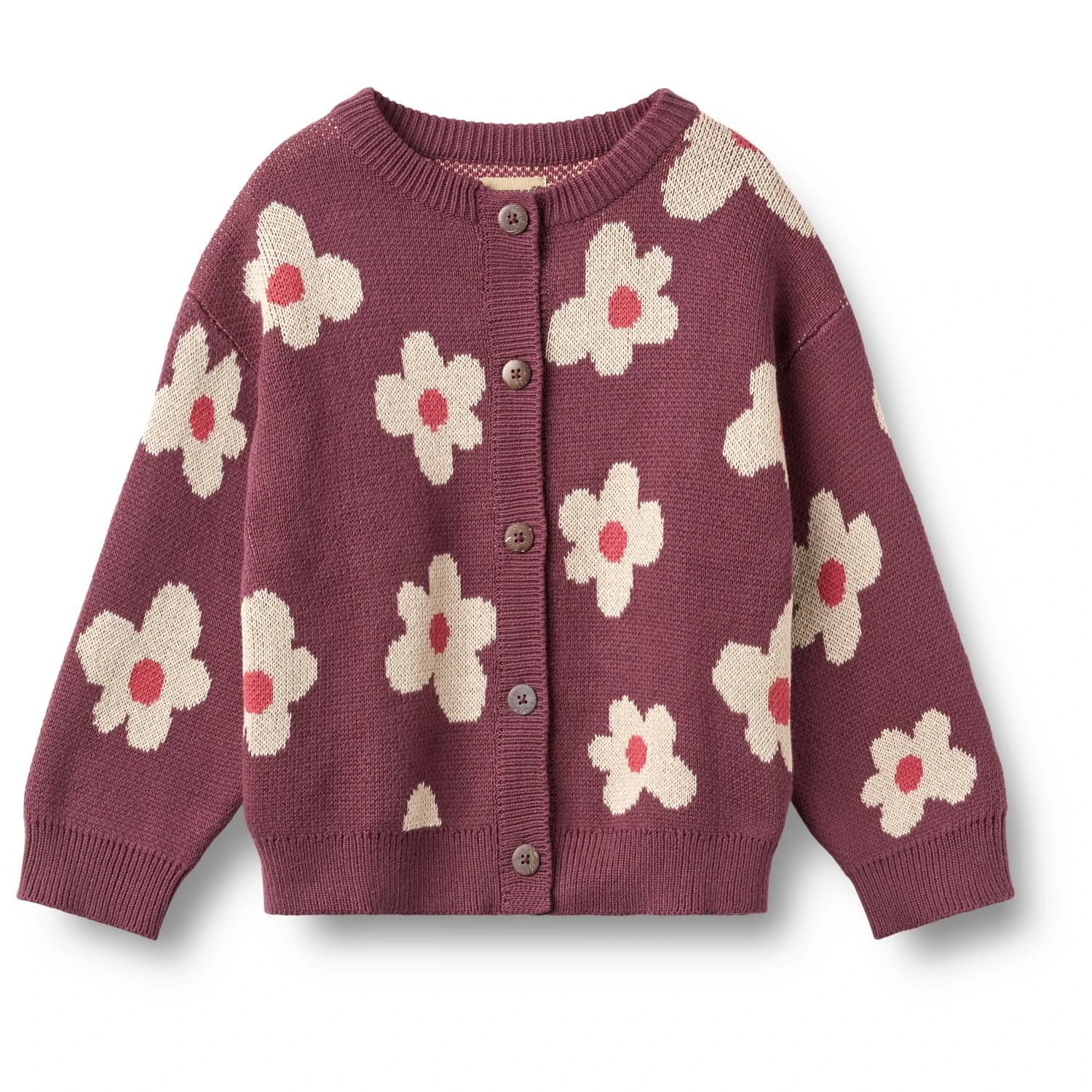 Детски вълнен пуловер WHEAT Kid's Jacquard Cardigan Alvilda Cardigan - Eggplant