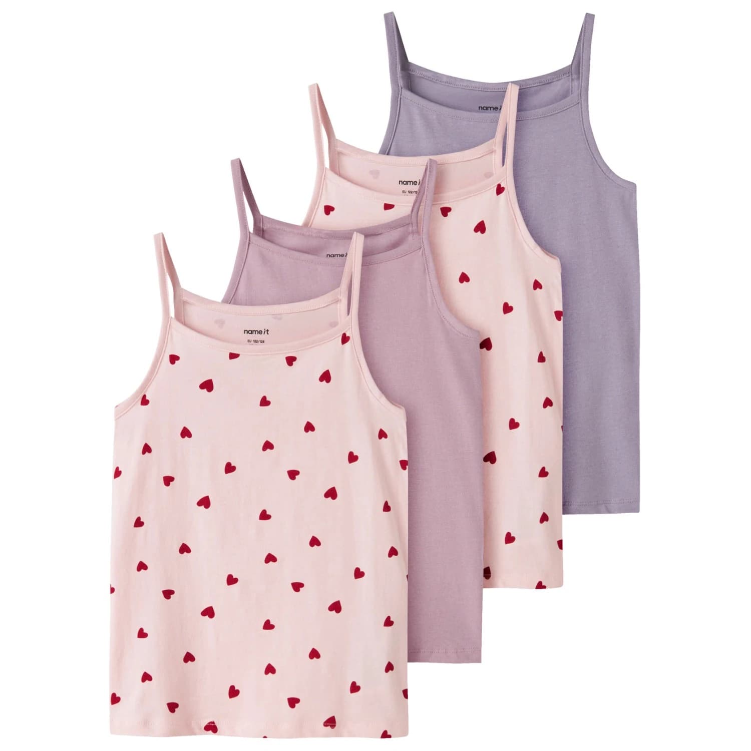 Детски топ Name it Kid's Strap Top 4-Pack Top - Ballerina Heart AOP / Keepsake Lilac / Lavender