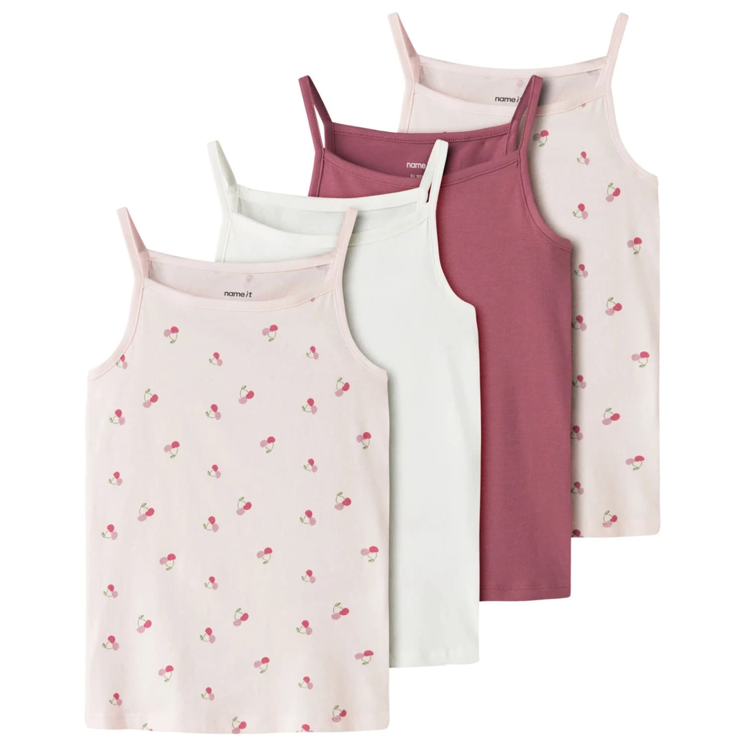 Детски топ Name it Kid's Strap Top 4-Pack Top - Mauve Morn Cherry AOP / Rose Wine / Cloud Dancer