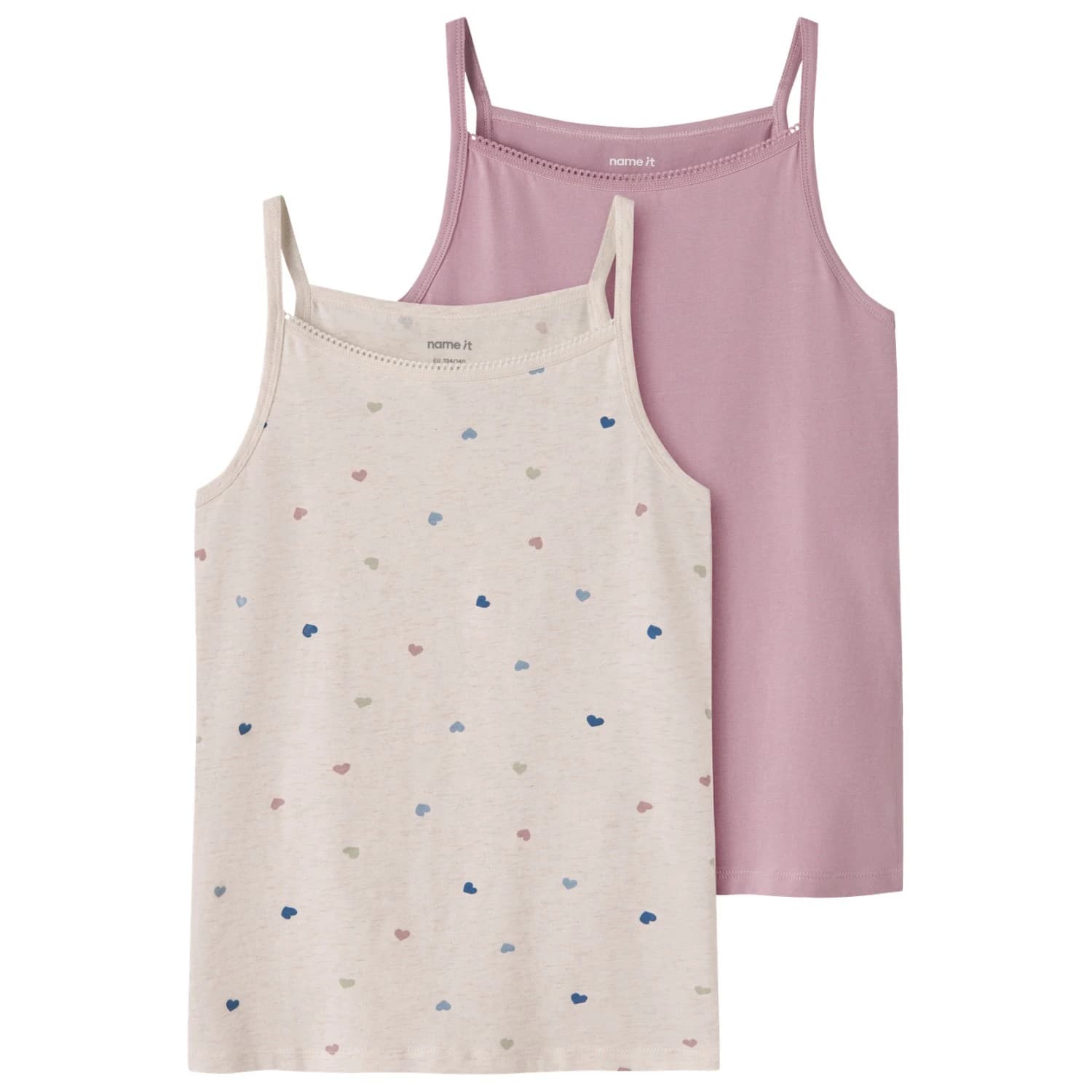 Детски топ Name it Kid's Strap Top Peyote Hearts 2-Pack Top - Peyote Melange / Mauve Shadows