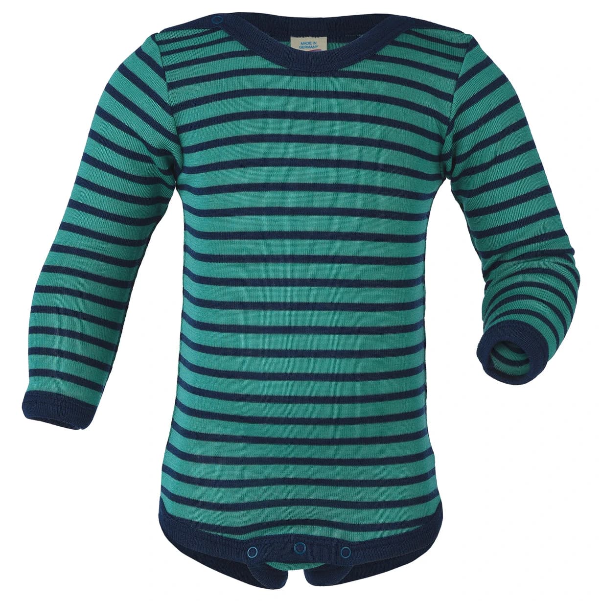 Мериносово термобельо Engel Baby Long-Sleeved Bodysuit with Press Studs, Striped - Eisvogel / Marine