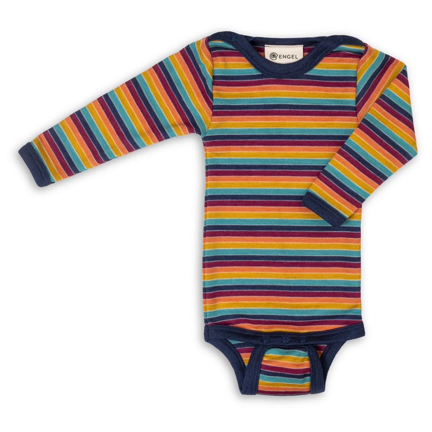 Мериносово термобельо Engel Baby Long-Sleeved Bodysuit with Press Studs, Striped - Multicolour