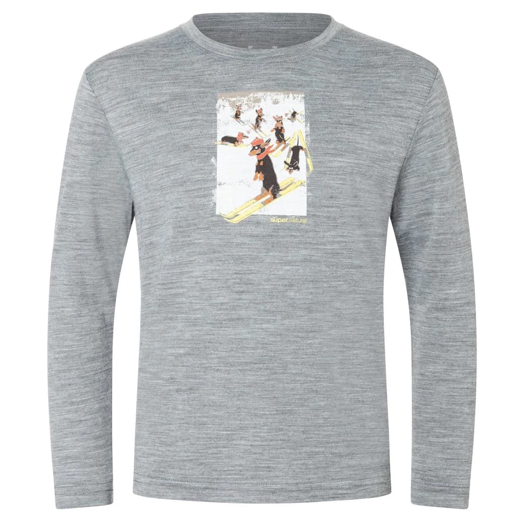 Детско мериносово термобельо super.natural Kid's Dachshund Party L/S Merino base layer - Cashmere Grey Melange / Various