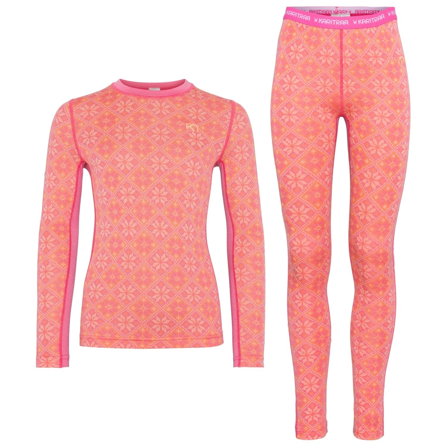 Детско мериносово термобельо Kari Traa Kid's Hennie Set Merino base layer - Bubblegum