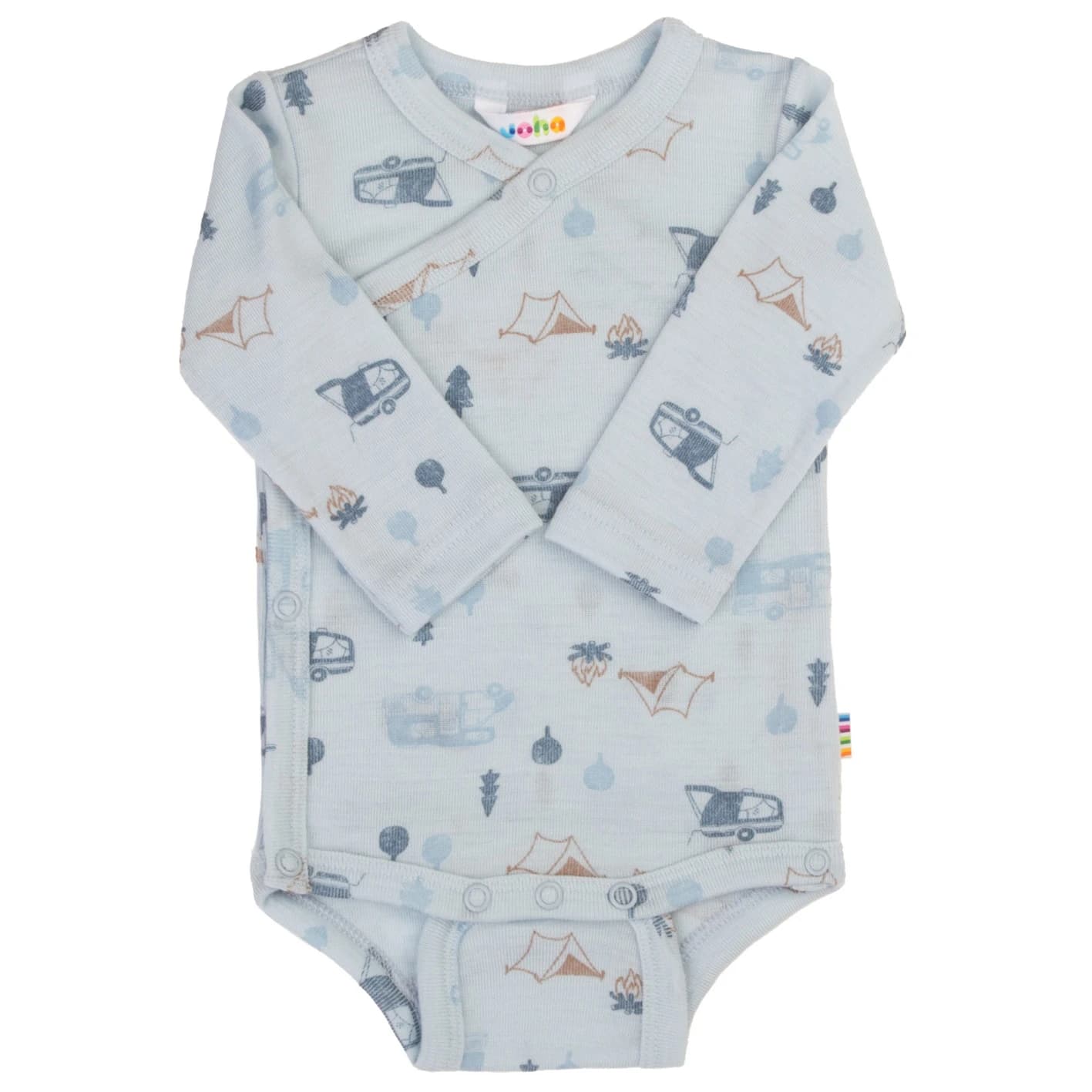 Детско мериносово термобельо Joha Kid's Wrap Around Body AOP Merino base layer - Light Blue