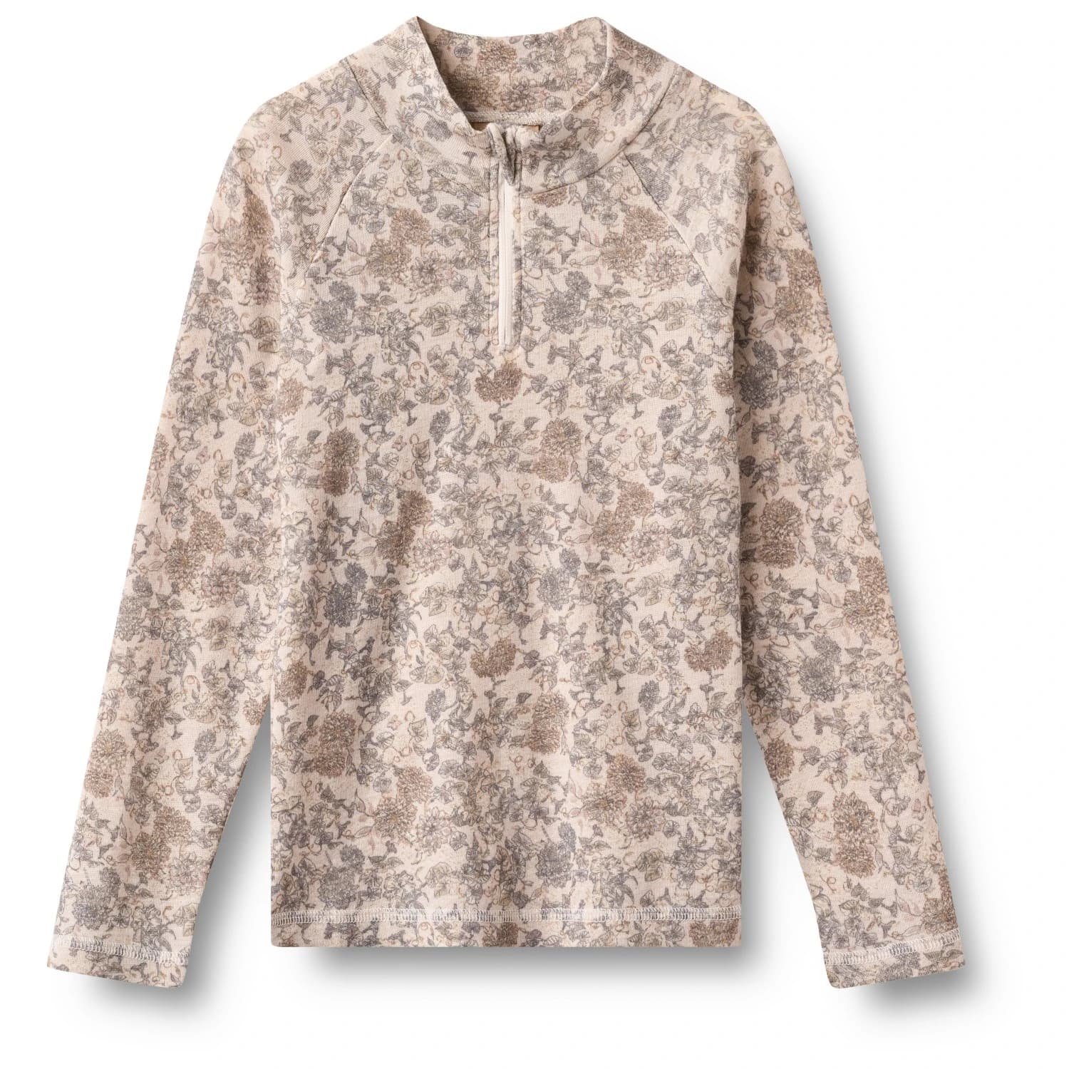 Детско мериносово термобельо WHEAT Kid's Baselayer Halfzip Wino Wool jumper - Grey Winter Flowers
