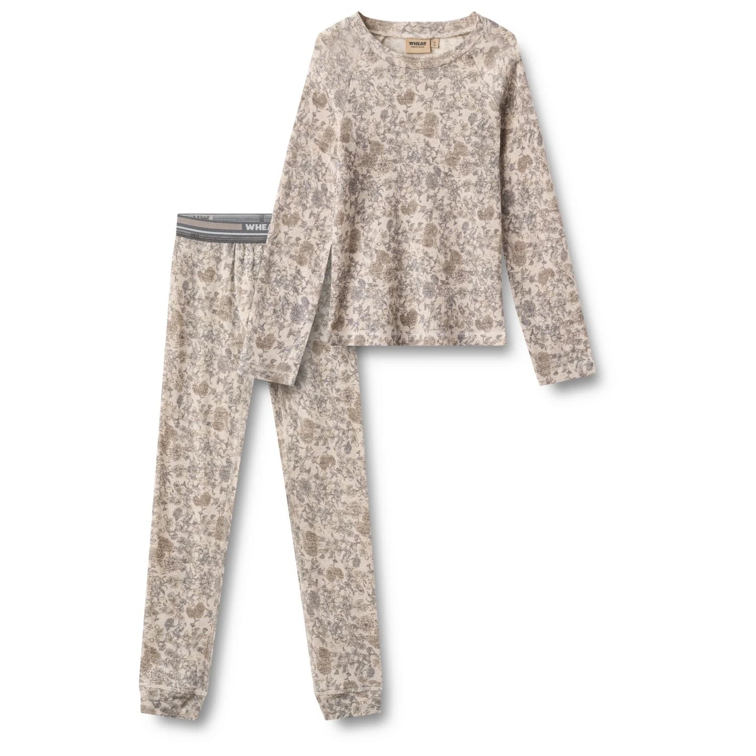 Детско мериносово термобельо WHEAT Kid's Baselayer Set Merino base layer - Grey Winter Flowers