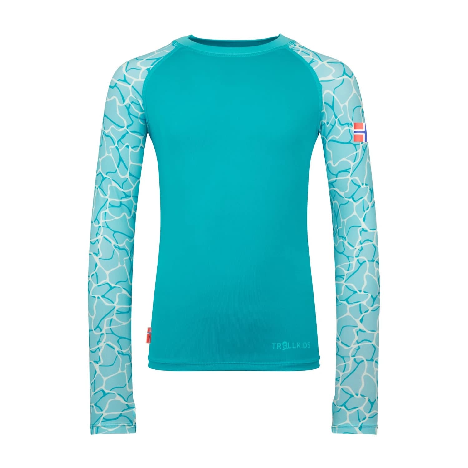 Детска плажна тениска от ликра Trollkids Girl's Haukland Shirt Lycra - Dark Turquoise / Lagoon Blue