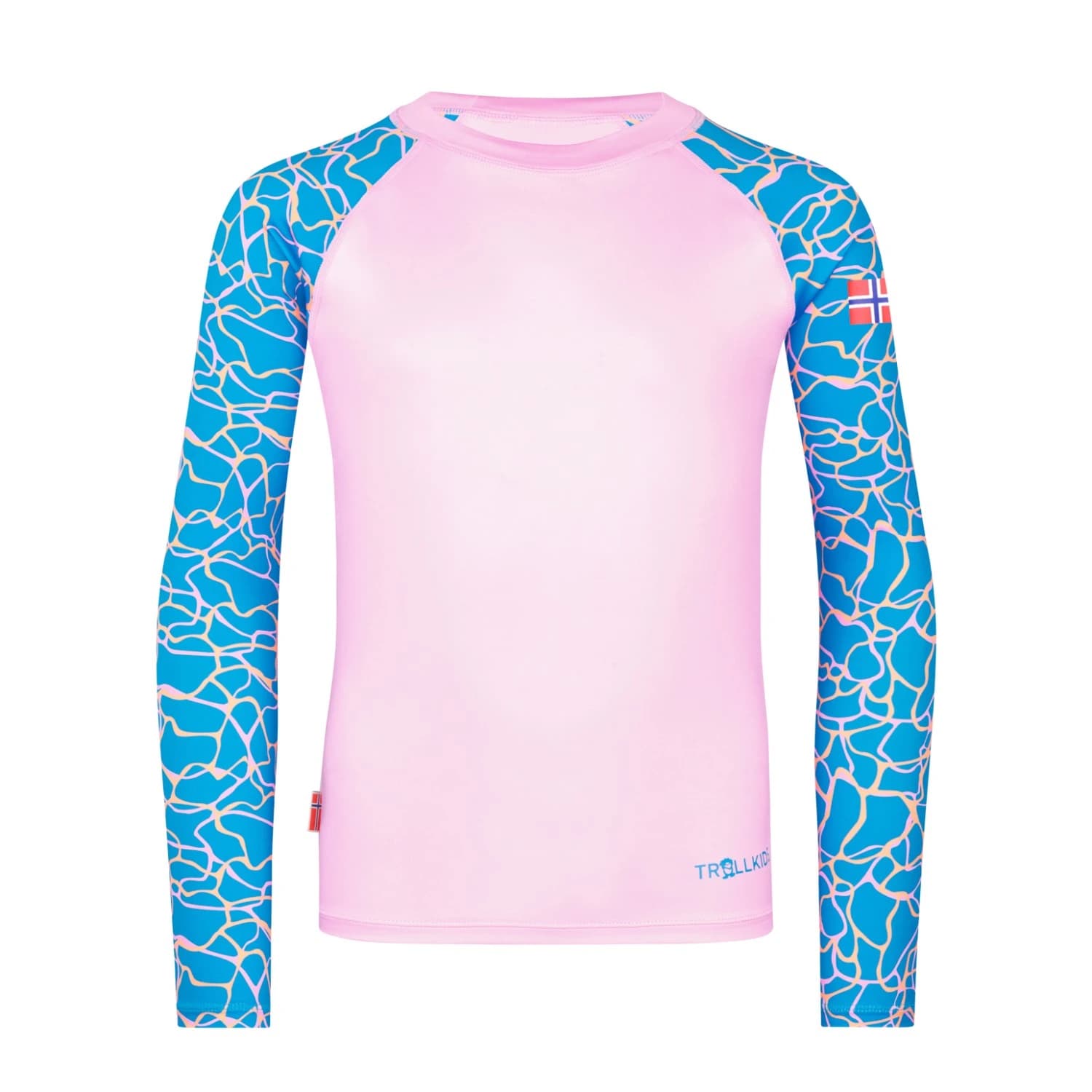 Детска плажна тениска от ликра Trollkids Girl's Haukland Shirt Lycra - Dynamic Blue / Candy Pink