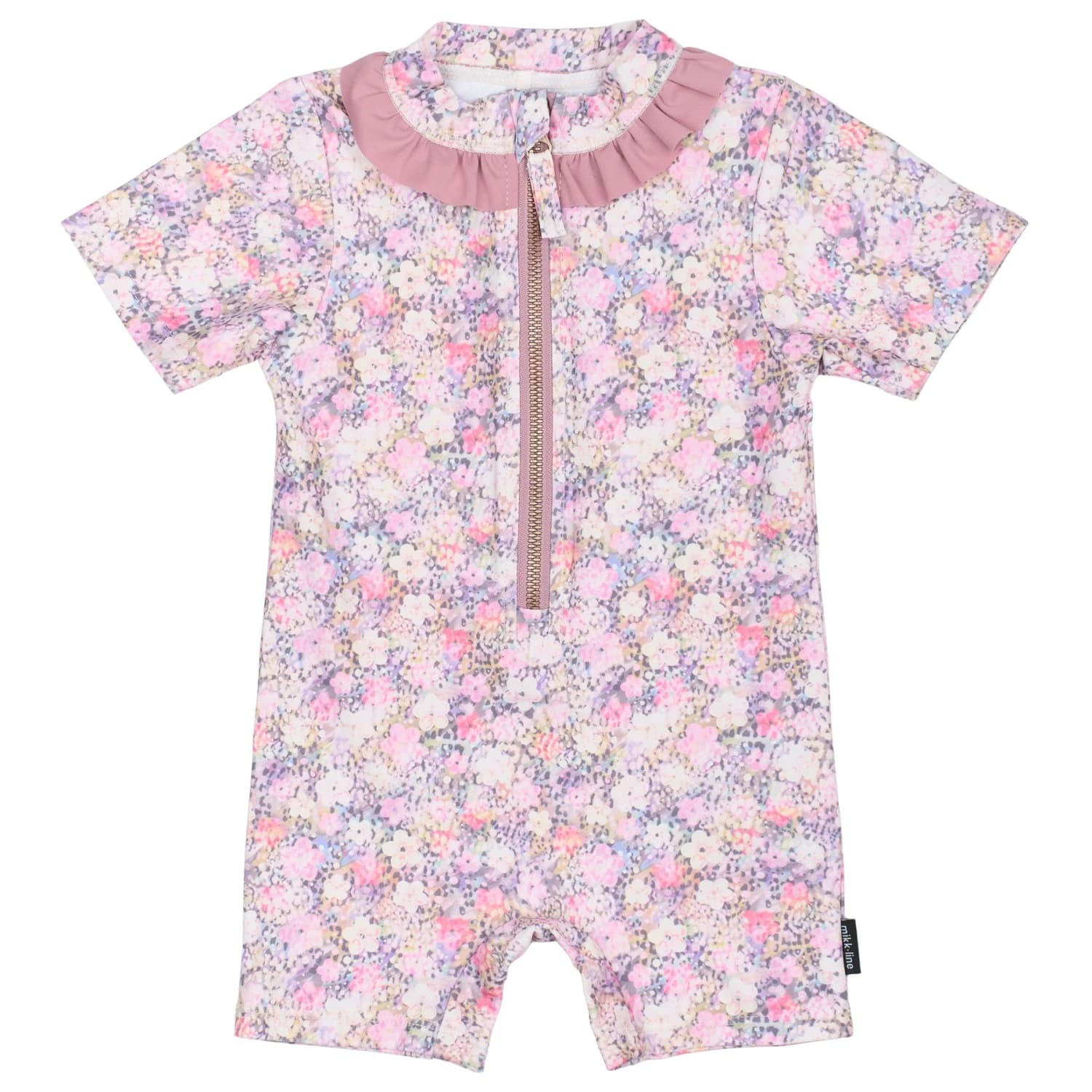 Детски цял бански от ликра (UV защита) Mikk-line Kid's UV Suit Frill Recycled AOP Lycra - Lilas