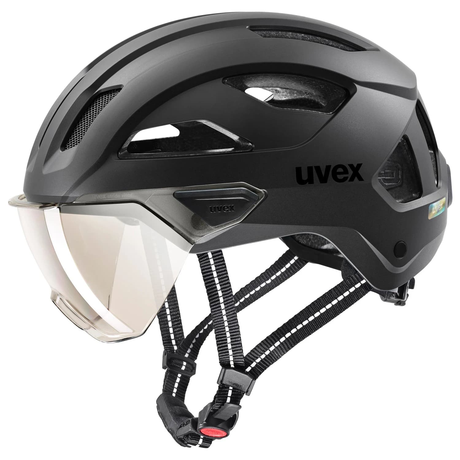 Каска за велосипед Uvex Stride Visor Cat. 1 Bike helmet - Black Matt / Litemirror Silver