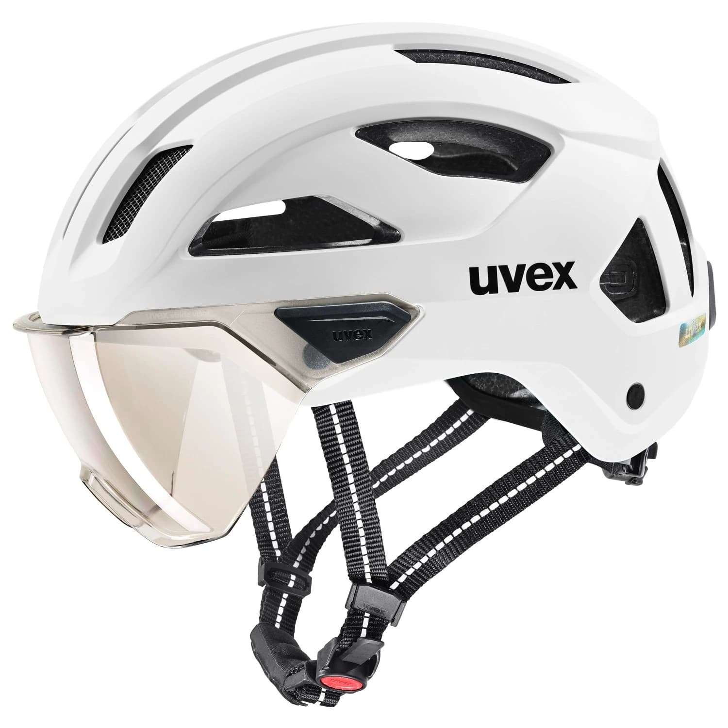 Каска за велосипед Uvex Stride Visor Cat. 1 Bike helmet - White Matt / Litemirror Silver