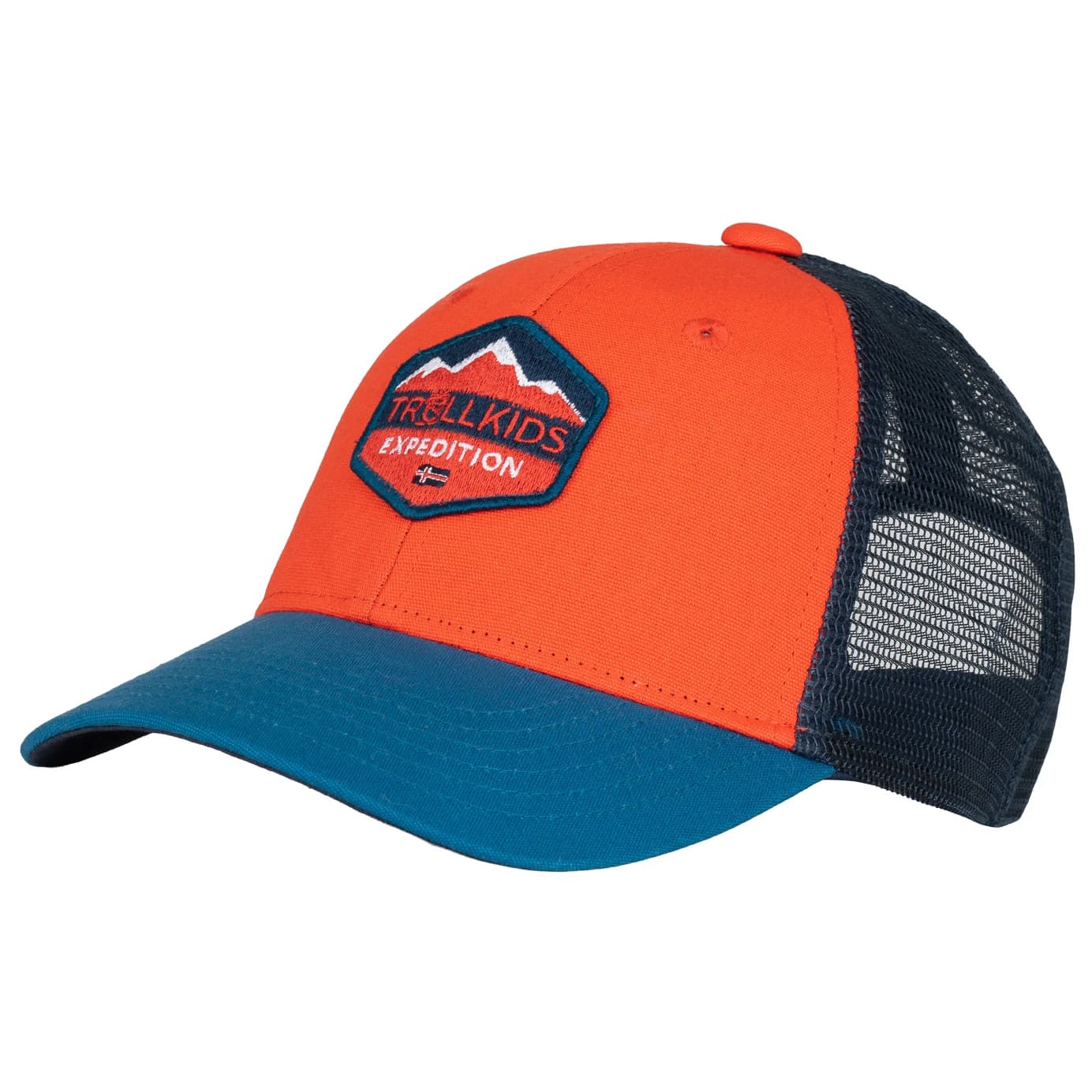 Детска шапка с козирка Trollkids Kid's Femund Cap - Fire Red / Summernight Blue / Mystic Blue
