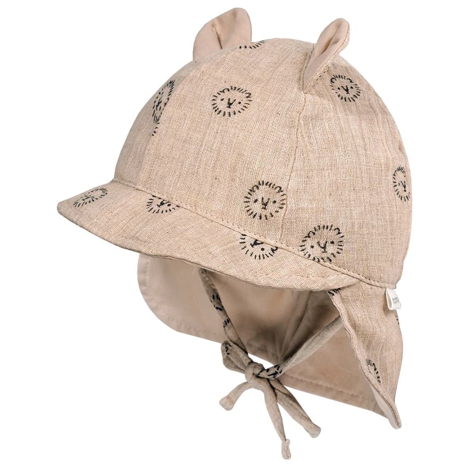 Шапка с козирка maximo Baby's Bonnet with Ear and Neck Protection Cap - Beige Melange / Lion