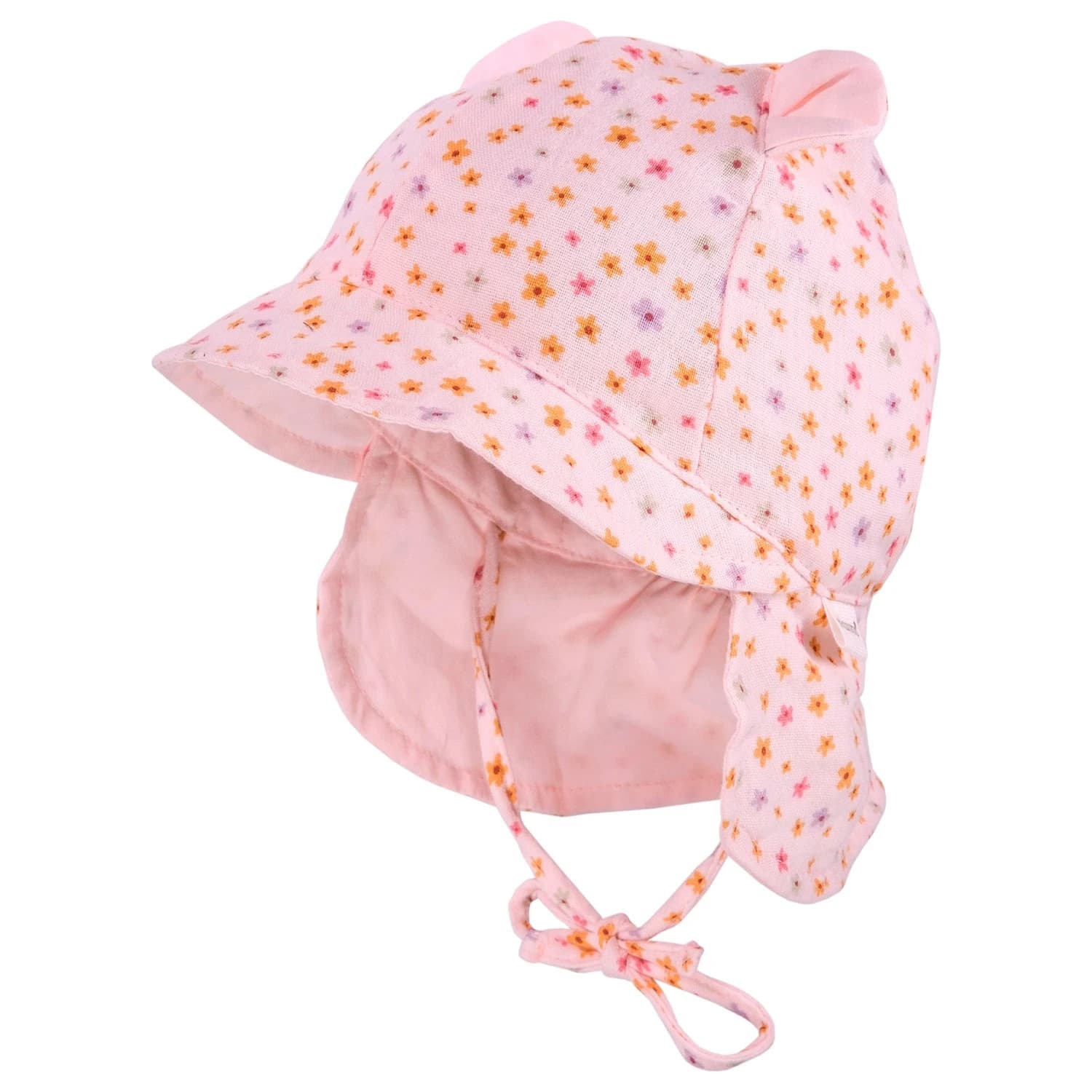 Шапка с козирка maximo Baby's Bonnet with Ear and Neck Protection Cap - Muschelrosa / Blümchen