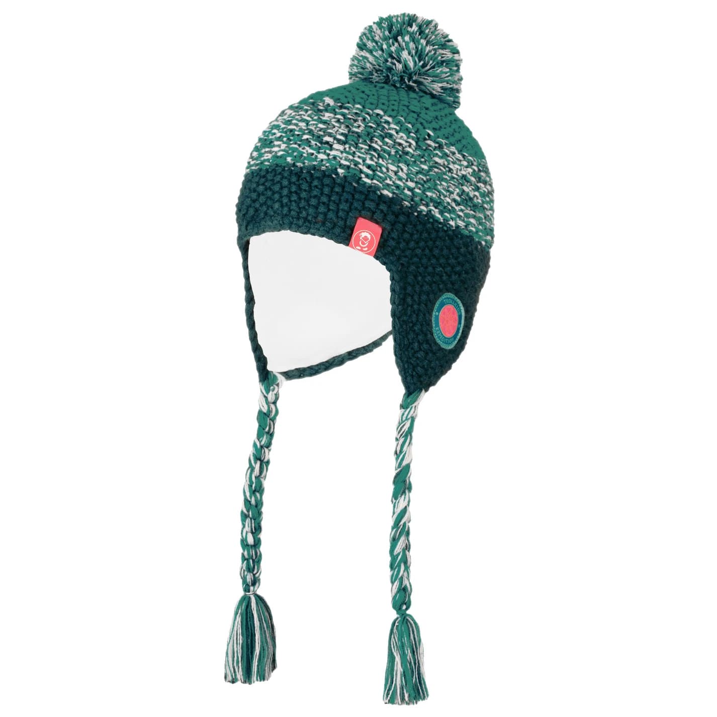 Детска зимна шапка (beanie) Trollkids Girl's Borgund Bobble Cap Beanie - Midnight Petrol / Dusty Teal / Coral Pink