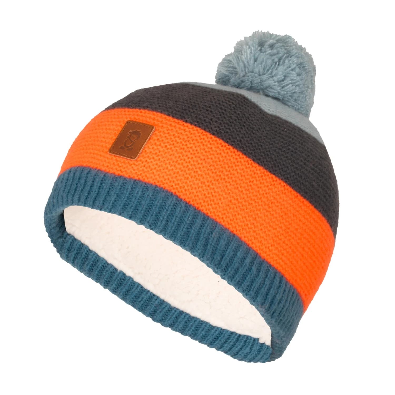 Детска зимна шапка (beanie) Trollkids Kid's Gryllefjord Bobble Cap Beanie - Stormy Blue / Flame Orange / Anthracite