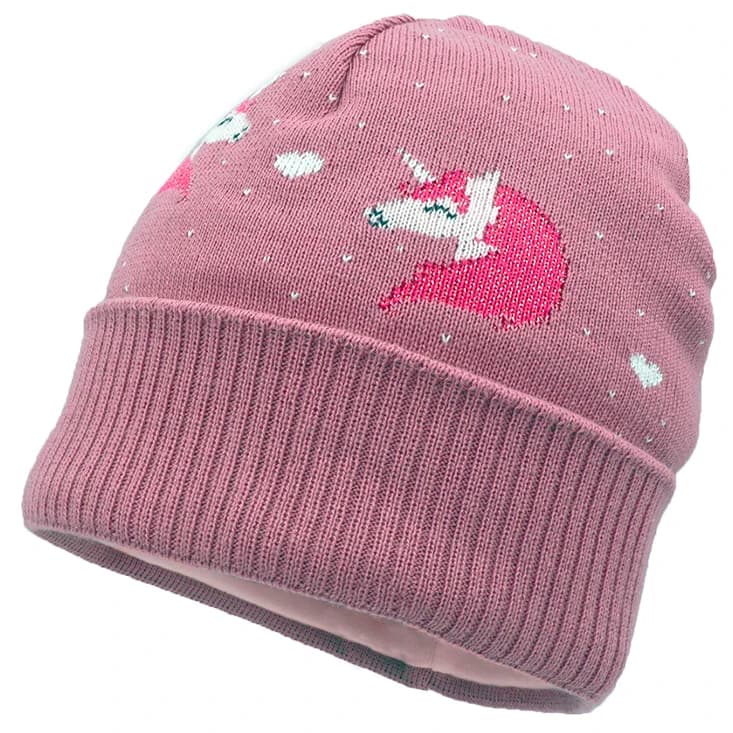 Зимна шапка (beanie) maximo Girl's Unicorn Beanie with Turn-up and Lining Beanie - Foxglove / Sun Pink