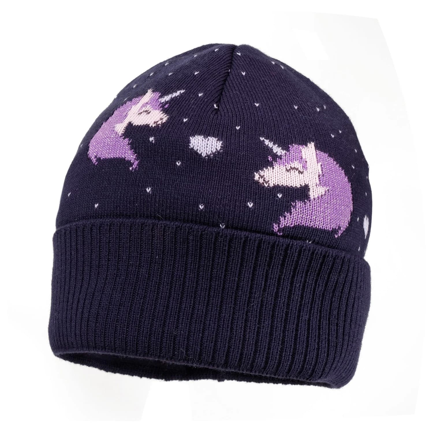 Зимна шапка (beanie) Maximo Girl's Unicorn Beanie with Turn-up and Lining Beanie - Navy / Chive Blossom