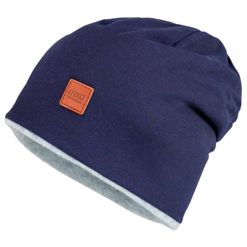 Детска зимна шапка (beanie) maximo Kid's Beanie short reversible Beanie - Navy Melange / Metal Melange