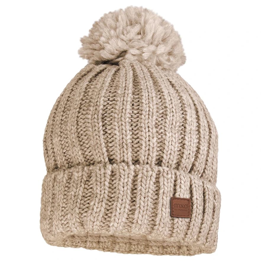 Детска зимна шапка (beanie) maximo Kid's Mütze Rippe mit Pompon und Fleecefutter Beanie - Camel Melange