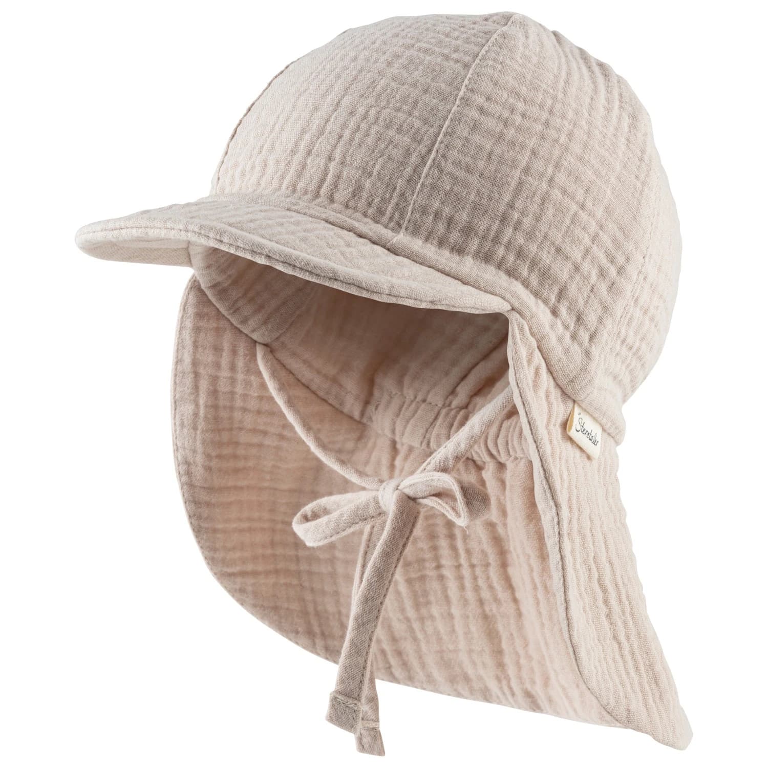 Детска шапка с козирка Sterntaler Kids' Peaked Cap with Neck Flap Muslin, Tie Cap - Beige